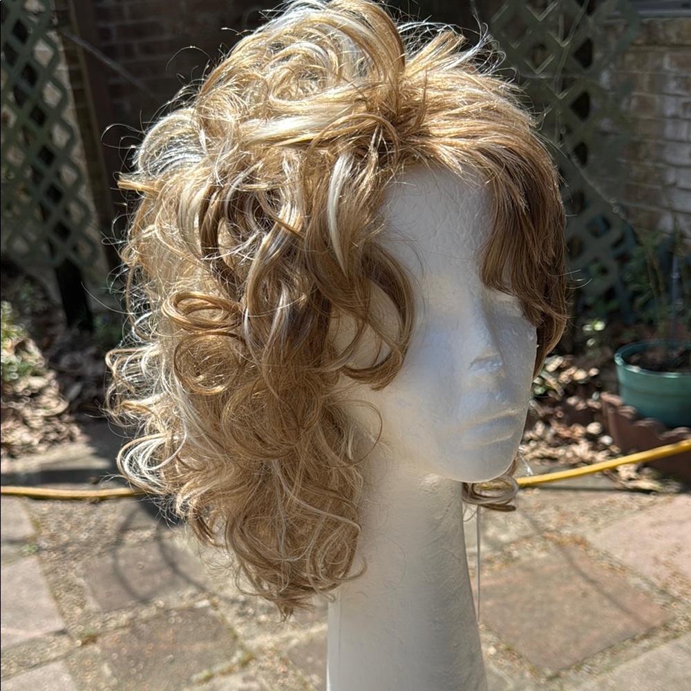 Voluminous Brown Curly Wig with Highlights